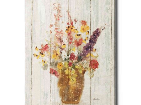 Wild Flowers in Vase I on Barn Board  by Cheri Blum, Canvas Wall Art Sale